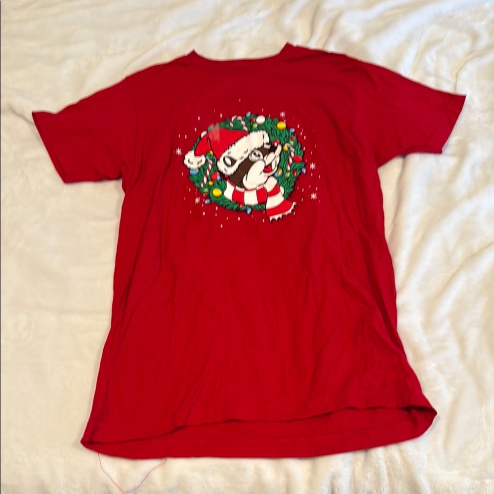 Festive Red Short Sleeve Tee with Holiday Design